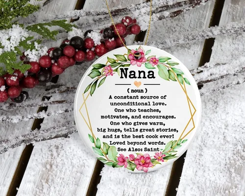 Vista 2 de Adorno de Nana Sustantivo – Adorno de Navidad para Nana – Adorno del Día de la Madre – Regalos de Nana – Definición de Nana – Recuerdo impreso