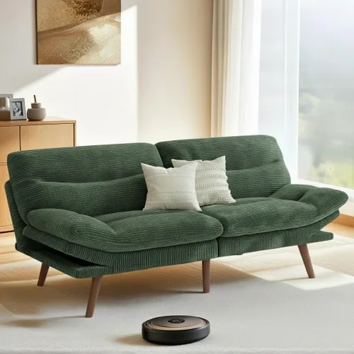 Vista 10 de Pipishell Sofá cama futón, futón convertible con respaldo ajustable y reposabrazos, sofá cama de pana para espacios pequeños, sala de estar, Gris