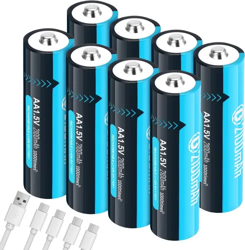 Vista 8 de Baterías de litio recargables USB de 1.5 V, tamaño AA, batería doble A de larga duración, 2100 mAh con cable de carga, paquete de 4