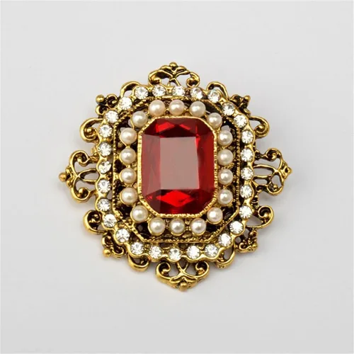 Vista 8 de Broche de perlas de diamantes de imitación vintage, tono dorado, vintage, barroco, rectangular, de cristal, perla, estilo victoriano, bohemio