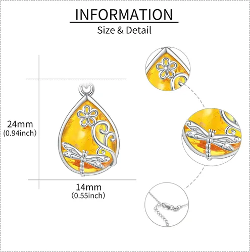 Vista 5 de ONEFINITY Collares de ámbar de plata de ley 925 con colgante de ámbar, regalo de joyería de ámbar para mujer