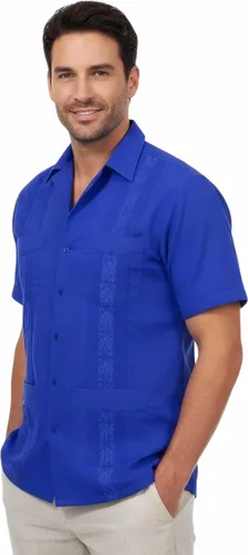 Vista 2 de Allsense - Camisa guayabera cubana de manga corta con botones para hombre