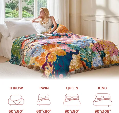 Vista 203 de MSGKV - Manta bohemia/primaveral de algodón para sofá y sala de estar, de gasa acogedora, de 50 x 60 pulgadas 50"x60" Cotton Throw, Woven Bird