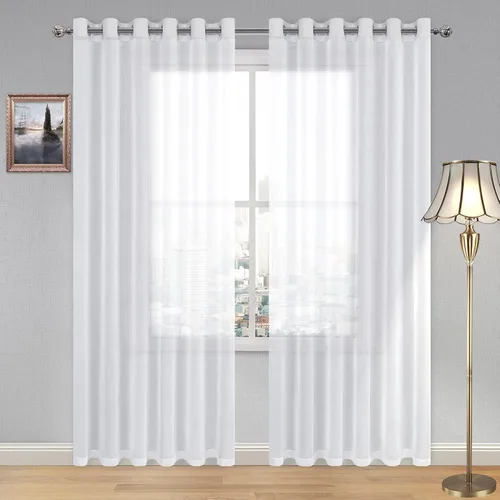 Vista 155 de DWCN Cortinas traslúcidas color verde frijol para sala de estar y dormitorio - Cortinas voile con aspecto de lino sintético con ojales en la parte