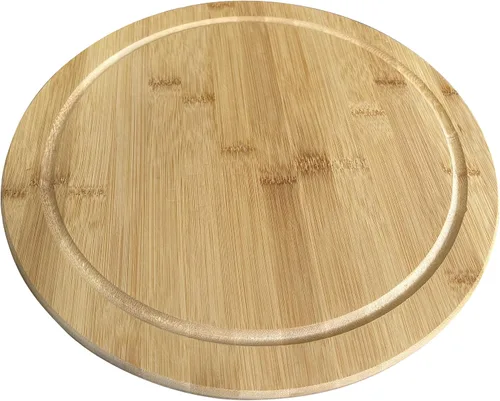 Vista 8 de Nature's Kitchen Bandeja redonda de bambú para cortar con ranura para jugo para cortar queso y charcutería (12 pulgadas)