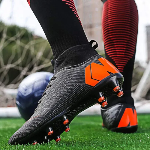 Vista 7 de Botas de fútbol para niño grande Zapatos de fútbol juvenil para interiores Botas altas con cinta colorida para hombres Entrenamiento al aire
