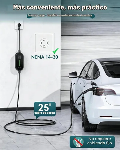 Vista 2 de Ecogenix Cargador Tesla para Hogar de Nivel 2, Cable de Carga Móvil Portátil de 24A/240v con Salida para Secadora para Modelo 3/Y/S/X, Amperaje