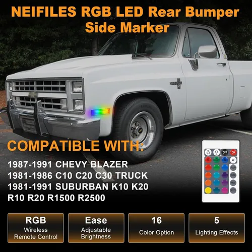 Vista 2 de Luces LED RGB de posición laterales para guardabarros delanteros, compatibles con Chevy C/K, C10, C20, C30, camionetas, Blazer Suburban Jimmy