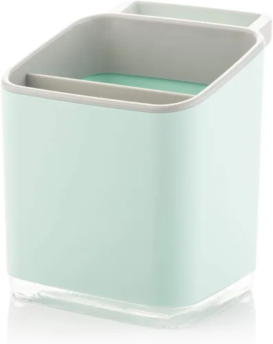 Vista 8 de Minky Homecare Organizador de esponja para fregadero con bandeja extraíble, riel para paños y boquilla de drenaje, organizador de huellas pequeñas