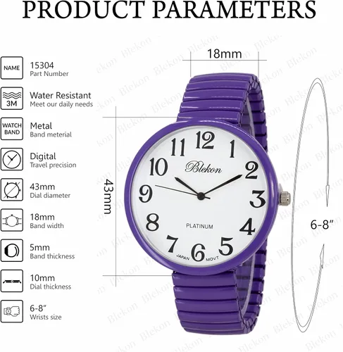 Vista 2 de Blekon Collections - Reloj de moda PC21J con banda elástica de cara súper grande, Cara grande