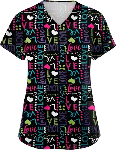 Vista 39 de Camisetas de uniforme médico de Navidad para mujer, talla grande, estampado ##896-Multicolor