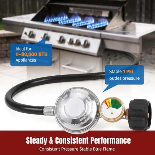 Vista 3 de SHINESTAR Regulador y Manguera Universal para Parrilla de Gas de 3.5 Pies con Manómetro, Repuesto para Calentador de Patio, Weber, Charbroil