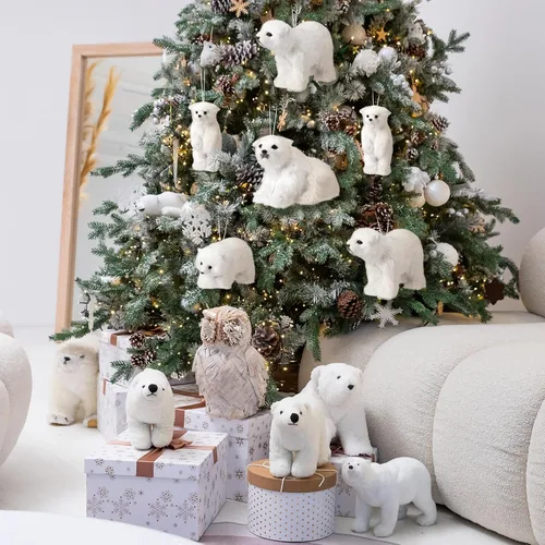 Vista 5 de Yinder 4 piezas Adorno de Navidad de Oso Polar Grande Oso Polar de Peluche Blanco con Bufanda Animales Colgantes de Oso Polar de Peluche Realistas
