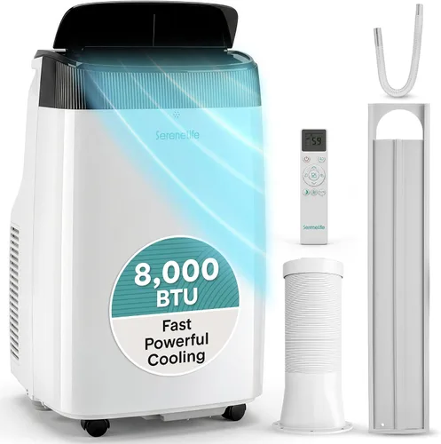 Vista 9 de SereneLife Aire acondicionado portátil, deshumidificador y ventilador Motor dual 3 en 1 8,000 BTU AC con rango de temperatura de 64 °F a 90 °F