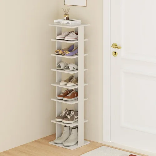Vista 10 de Tangkula - Estantería vertical de 8 niveles para zapatos, organizador de esquina que ahorra espacio para 7 pares, almacenamiento estrecho de zapatos