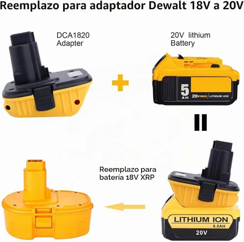 Vista 2 de Paquete de 2 adaptadores de batería DCA1820 compatibles con herramientas Dewalt de 18 V, compatible con adaptador De-Walt de 18 V a 20 V, convierte