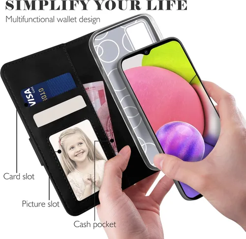 Vista 4 de YATWIN Compatible con Samsung Galaxy A03s Wallet Case, Flip Wallet Funda de cuero con cierre magnético con soporte para tarjeta de crédito y función