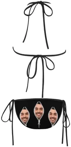 Vista 8 de Conjuntos de bikini personalizados para mujer, traje de baño triangular halter con cara, traje de baño sexy personalizado con lazo lateral