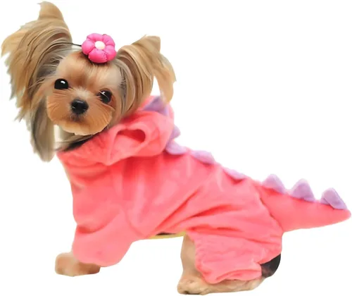 Vista 5 de Hotumn Disfraz de dinosaurio para perro, disfraz de Halloween con capucha de dinosaurio para perros pequeños (XS, verde)