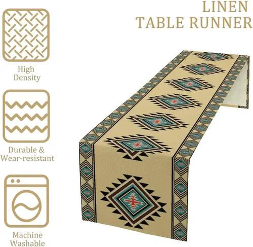 Vista 183 de Camino de mesa étnico del suroeste, navajo tribal nativo americano, bohemio, patrón geométrico azteca, camino de mesa para cocina, mesa de comedor