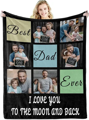 Vista 12 de Youltar Manta de fotos personalizada para el Día del Padre, regalo personalizado con el texto "Best Dad Ever" de hija o hijo para Navidad