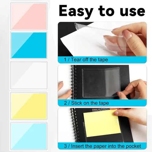 Vista 3 de Paquete de 60 portatarjetas autoadhesivas de 3 x 4 pulgadas transparente con 60 hojas de índice coloridas, soporte de plástico para tarjetas