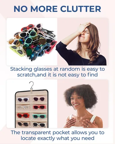 Vista 4 de BAGSMART Organizador de joyas colgante, estuche de almacenamiento para lentes de sol a prueba de polvo montado en la pared, estuche de viaje
