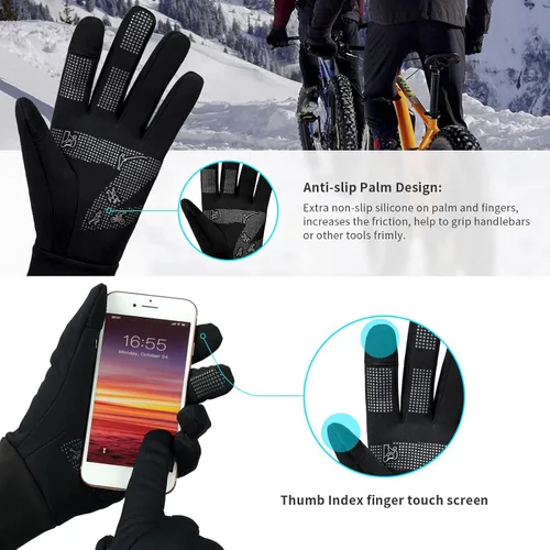 Vista 3 de Guantes de invierno para hombres y mujeres Guantes térmicos para pantalla táctil, guantes deportivos cálidos para clima frío para correr, ciclismo