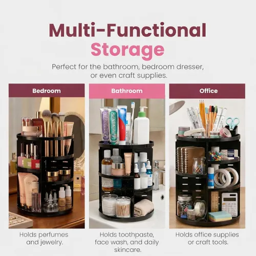 Vista 6 de Organizador de maquillaje giratorio de 360 grados – Altura ajustable y totalmente giratorio. El organizador de cosméticos perfecto para el tocador