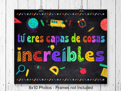 Vista 3 de Arte y decoración de pared para el aula, suministros para profesores, juego de póster motivacional educativo inspirador positivo para niños latinos