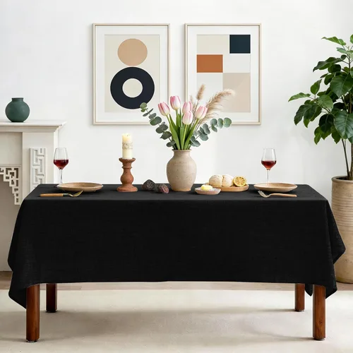 Vista 2 de Mantel rectangular de lino natural, mantel ligero con textura de otoño de 52 x 70 pulgadas, resistente al agua, resistente a las manchas, mantel
