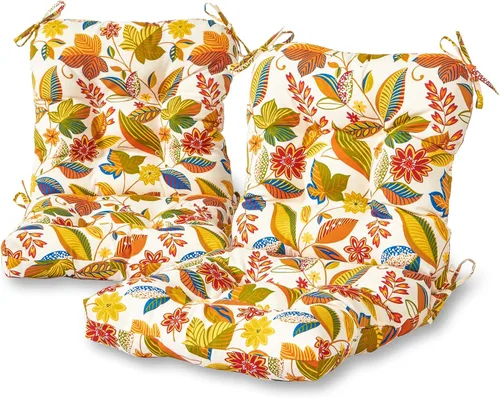Vista 8 de Cojines para silla de exterior con bisagras, diseño de una sola pieza, cojín reversible para asiento y respaldo de patio con lazos, tela de Aloha