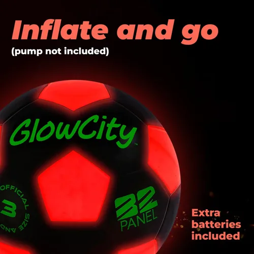 Vista 4 de GlowCity Balón de fútbol que brilla en la oscuridad - Tamaños 3, 4, 5 para niños, adolescentes y adultos - Balón de fútbol que se ilumina con 2