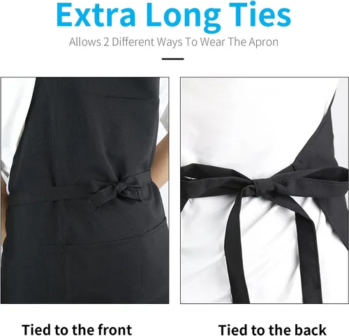 Vista 6 de Delantal ajustable con peto, impermeable, con 2 bolsillos, correa para el cuello y corbata extra larga, delantales de cocina unisex