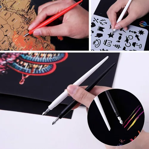 Vista 3 de 18 herramientas de arte para rascar, bolígrafo de color de dibujo para rascar, doble punta/lápiz para rascar, bolsa de herramientas para adultos