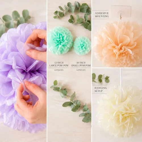 Vista 6 de ANSOMO Pompones de papel de seda pastel decoraciones coloridas para fiestas
