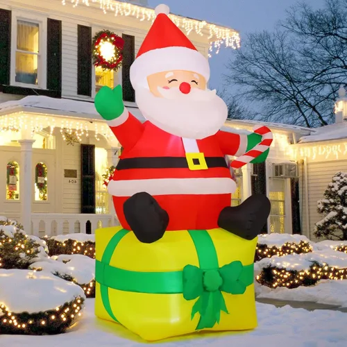 Vista 2 de COMIN Inflables de Navidad de 7 pies para decoración al aire libre, Papá Noel inflable con LED integrados para Navidad, interiores y exteriores