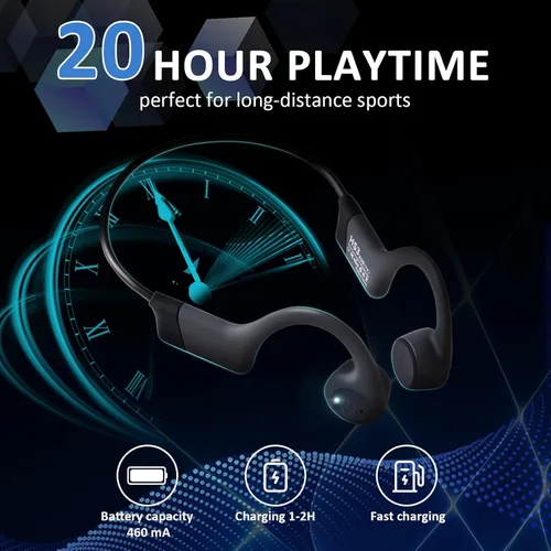 Vista 3 de Auriculares de conducción ósea – Auriculares de oreja abierta con micrófono, Bluetooth 5.4, batería de 20 horas de duración, IPX5 impermeable