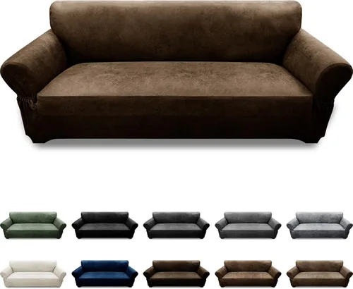 Vista 36 de Fundas para Sillón de 2 Piezas con Cojín en T, Fundas de Aspecto de Cuero para Sofá, Fundas para Sillas, Protector de Muebles Elástico, Funda