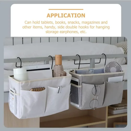 Vista 9 de LIFKOME Bolsa de almacenamiento colgante de lona para mesita de noche, cesta de almacenamiento de tela, organizador de ropa de bebé, apilador