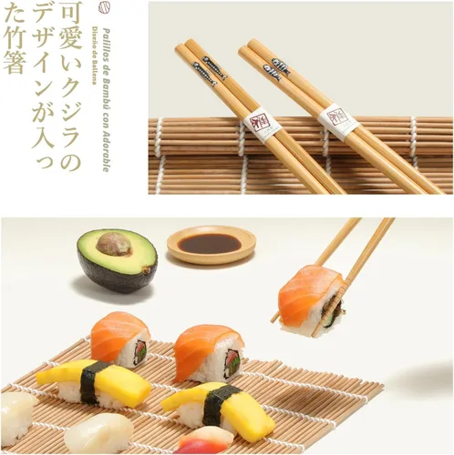 Vista 5 de Juego de elementos de bambú para hacer sushi Esterillas para enrollar carbonizadas, para repeler el moho. Incluye 2 esterillas para enrollar, 5