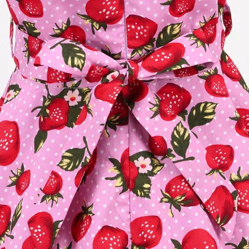 Vista 5 de Vestido de noche para niñas, estilo vintage de los años 50, con estampado de lunares, floral, rockabilly para fiesta de graduación, vestido de té