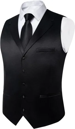 Vista 3 de DiBanGu Chaleco de traje para hombre con lazo de satén con solapa y muesca Negro puro