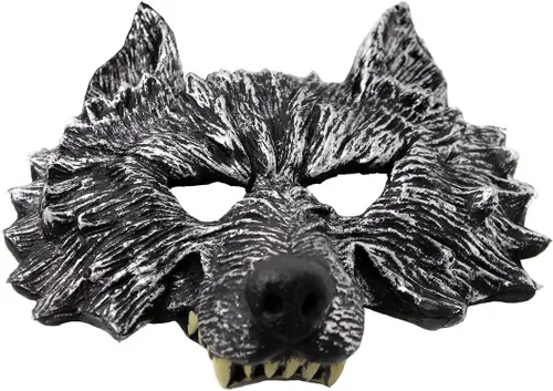 Vista 3 de Himine - Máscara de cabeza de lobo gris para Halloween