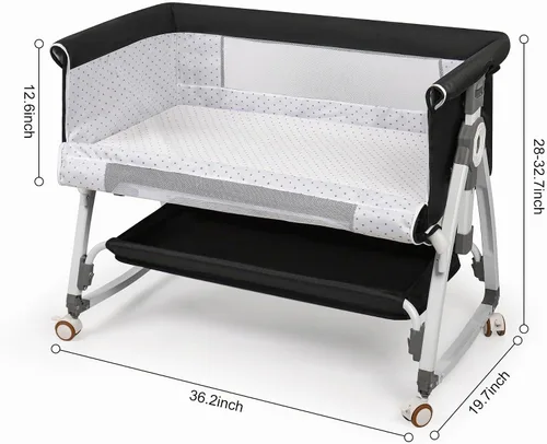 Vista 7 de VOOI Moisés para bebé junto a la cama, moisés mecedor 3 en 1 para bebé, moisés junto a la cama con ruedas, altura ajustable, cesta
