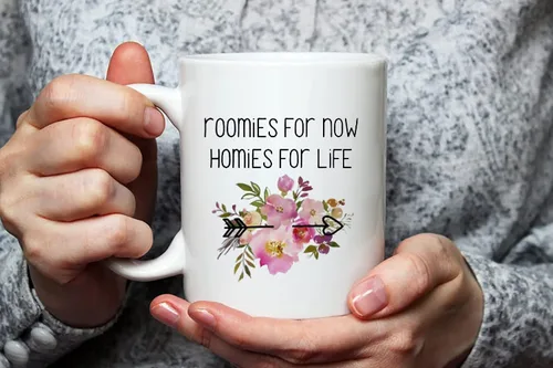 Vista 3 de Fonhark - Bonita taza de Roommate, Roomies for Now Homies for Life, taza de café novedosa de 11 onzas, color blanco