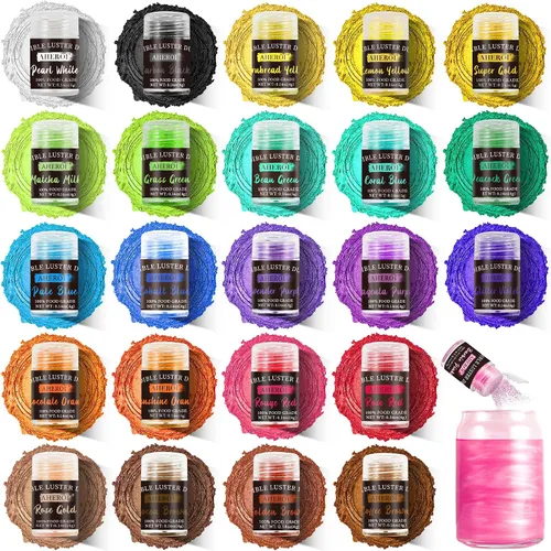 Vista 9 de Aheroi Set de purpurina comestible, 15 colores de polvo de lustre comestible, purpurina brillante para polvo de bebidas, purpurina para fondant