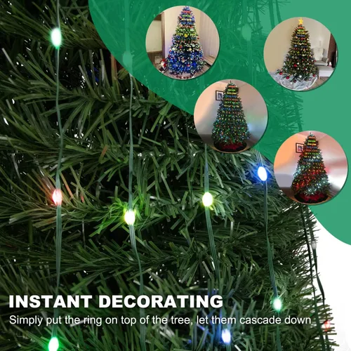 Vista 2 de Luces de cadena para árbol de Navidad con aplicación inteligente Ring, 200 luces LED cascada, impermeables IP65, modos múltiples con mando a