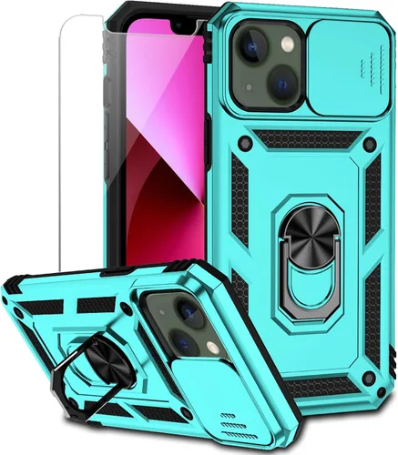 Vista 10 de Funda para iPhone 13 con cubierta para lente de cámara, protector de pantalla HD, doble capa [protección contra caídas de grado militar de 15 pies]