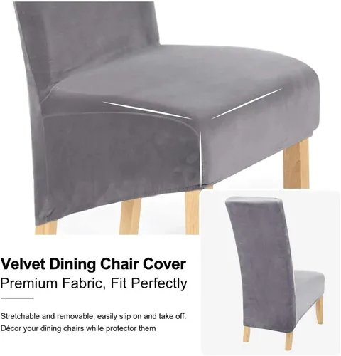 Vista 6 de 4 fundas para sillas de comedor, terciopelo elástico, extraíble, lavable, grande, suave, para comedor, cocina, hogar, restaurante, silla (negro)